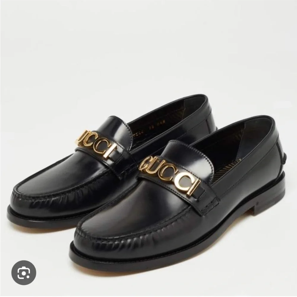 Gucci Black Leather Loafers with Gold Accents - Picture 2 of 5